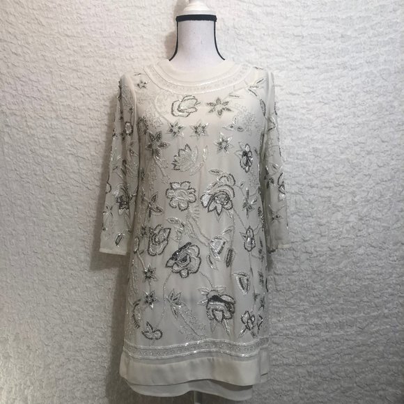 river island white beaded dress Girls White Dropped Waist Beaded Dress